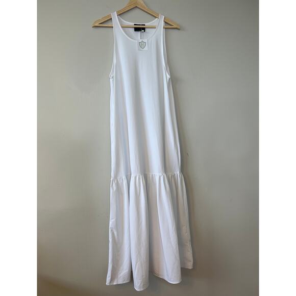 NWT Ona Livingston Flouncy Hem Flowy Casual White Sleeveless Midi Dress Sz: Med - Picture 2 of 9